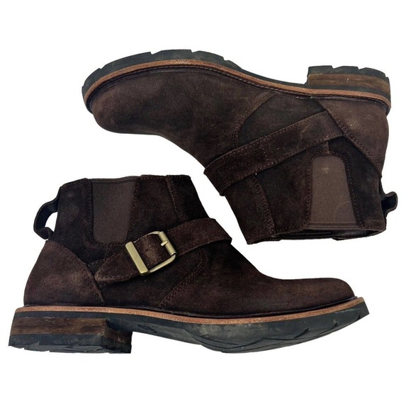 LL Bean Brown Suede Old Port Buckle Chelsea Boots Size 8 Pull On - Picture 1 of 10